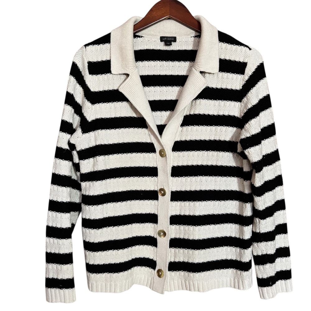 J. Jill Black and Cream Striped Button-Front Cardigan